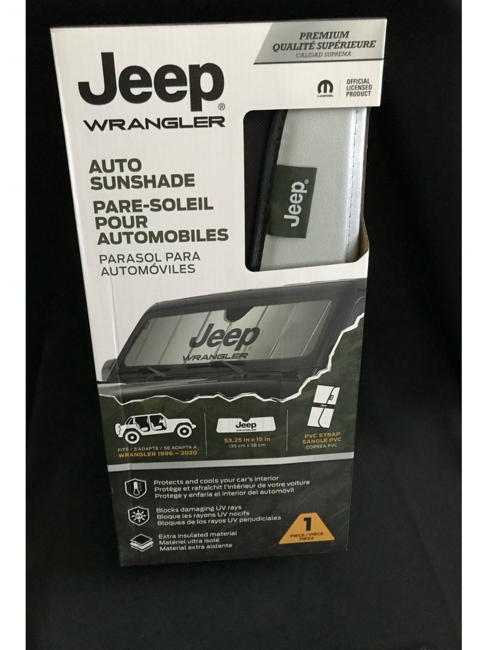 Jeep Wrangler Auto Sunshade 1996-2020 Reflective Silver Windshield Shade Mopar